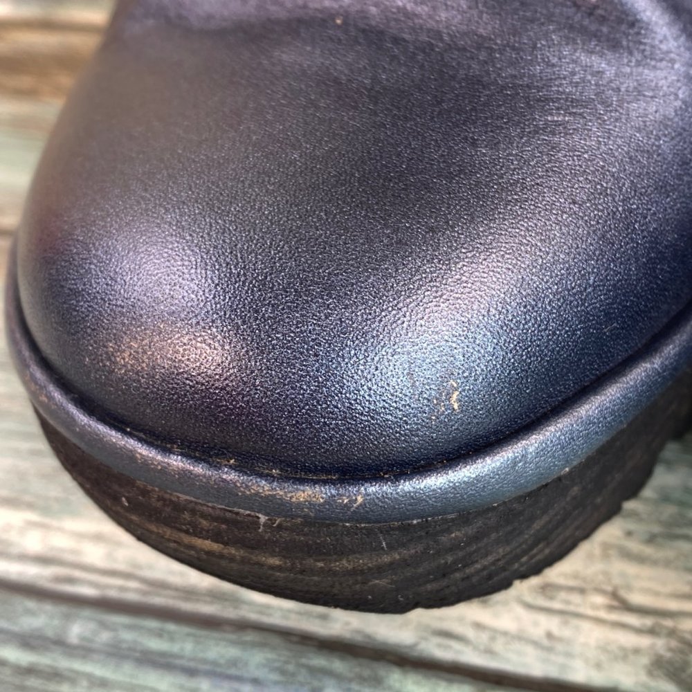 Fly London Yoxi Womens Ankle Bootie Size 8.5-9 Blue Leather Wedge Heel Zip Up - Picture 11 of 12